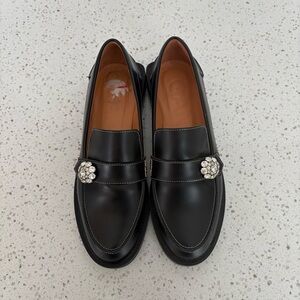 Ganni Black Loafers with Crystal Embellishment